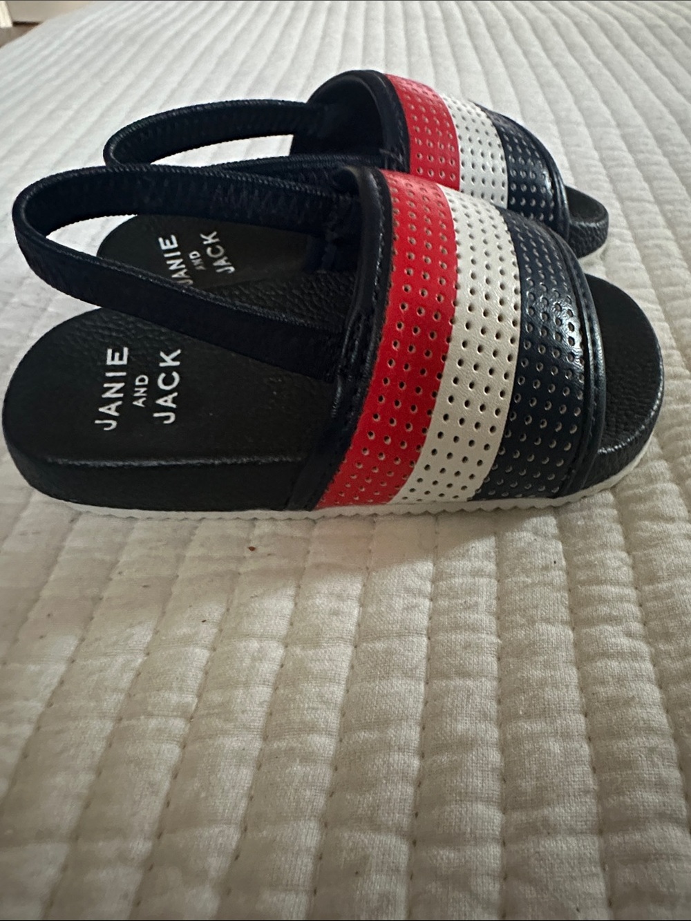 Janie and Jack Navy, White & Red Perforated Slide Sandals - Picture 2 of 5